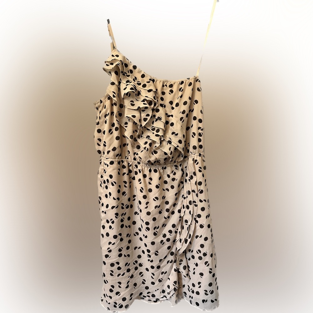 BCBGeneration One Shoulder Ruffle Polka Dot Dress